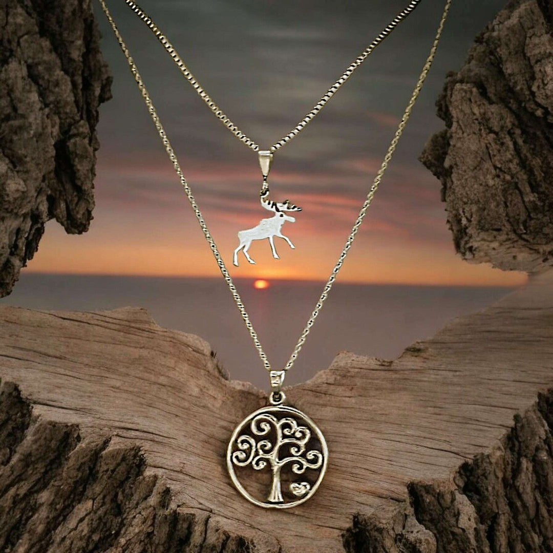 Moose & Tree of Life Necklace Set, Silver