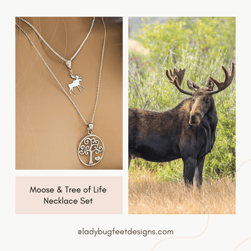 Moose & Tree of Life Necklace Set, Silver