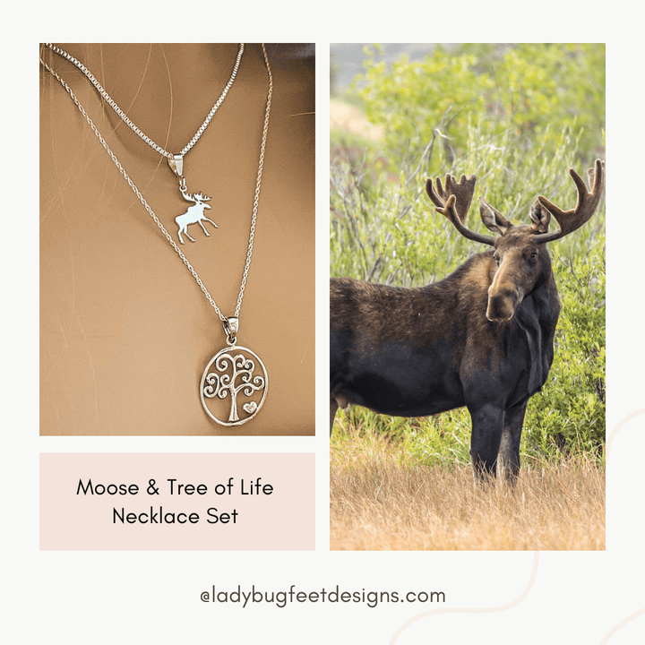Moose & Tree of Life Necklace Set, Silver