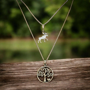 Moose & Tree of Life Necklace Set, Silver
