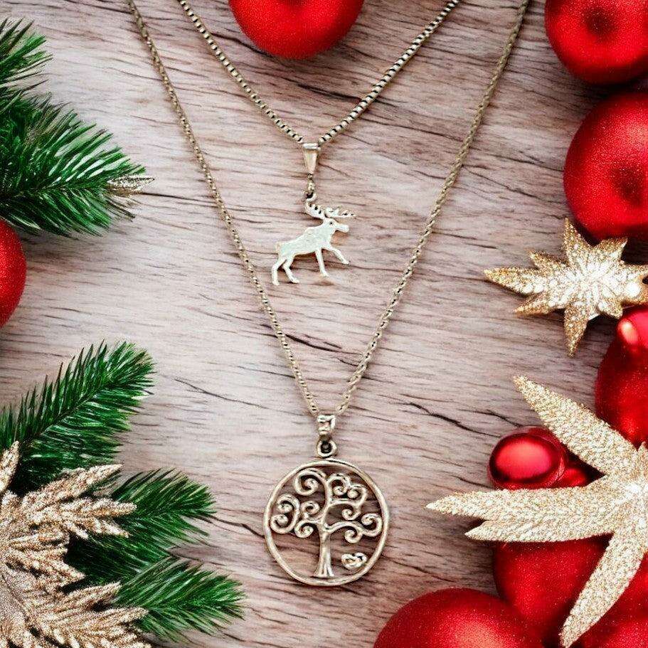 Moose & Tree of Life Necklace Set, Silver