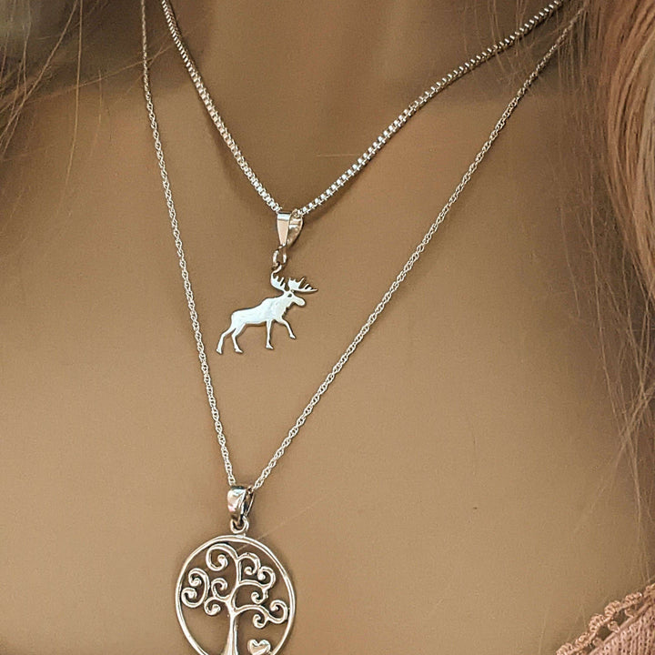 Moose & Tree of Life Necklace Set, Silver