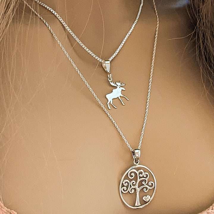 Moose & Tree of Life Necklace Set, Silver