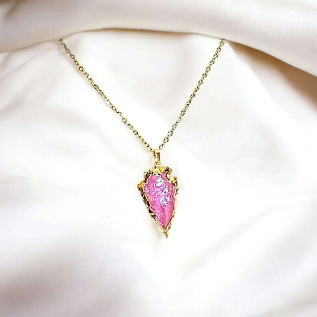 Natural Titanium Quartz Crystal Arrowhead necklace, 18- 24 inch