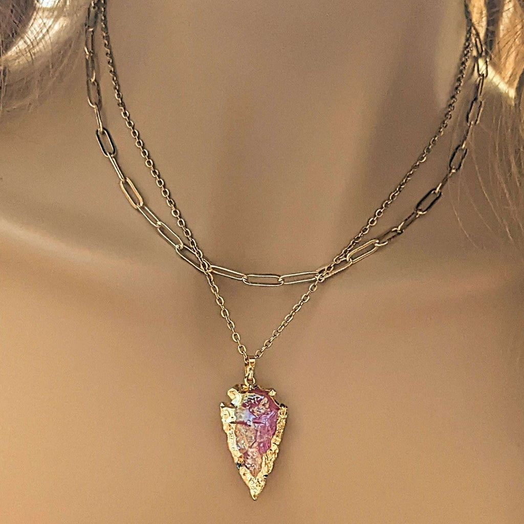 Natural Titanium Quartz Crystal Arrowhead necklace, 18- 24 inch