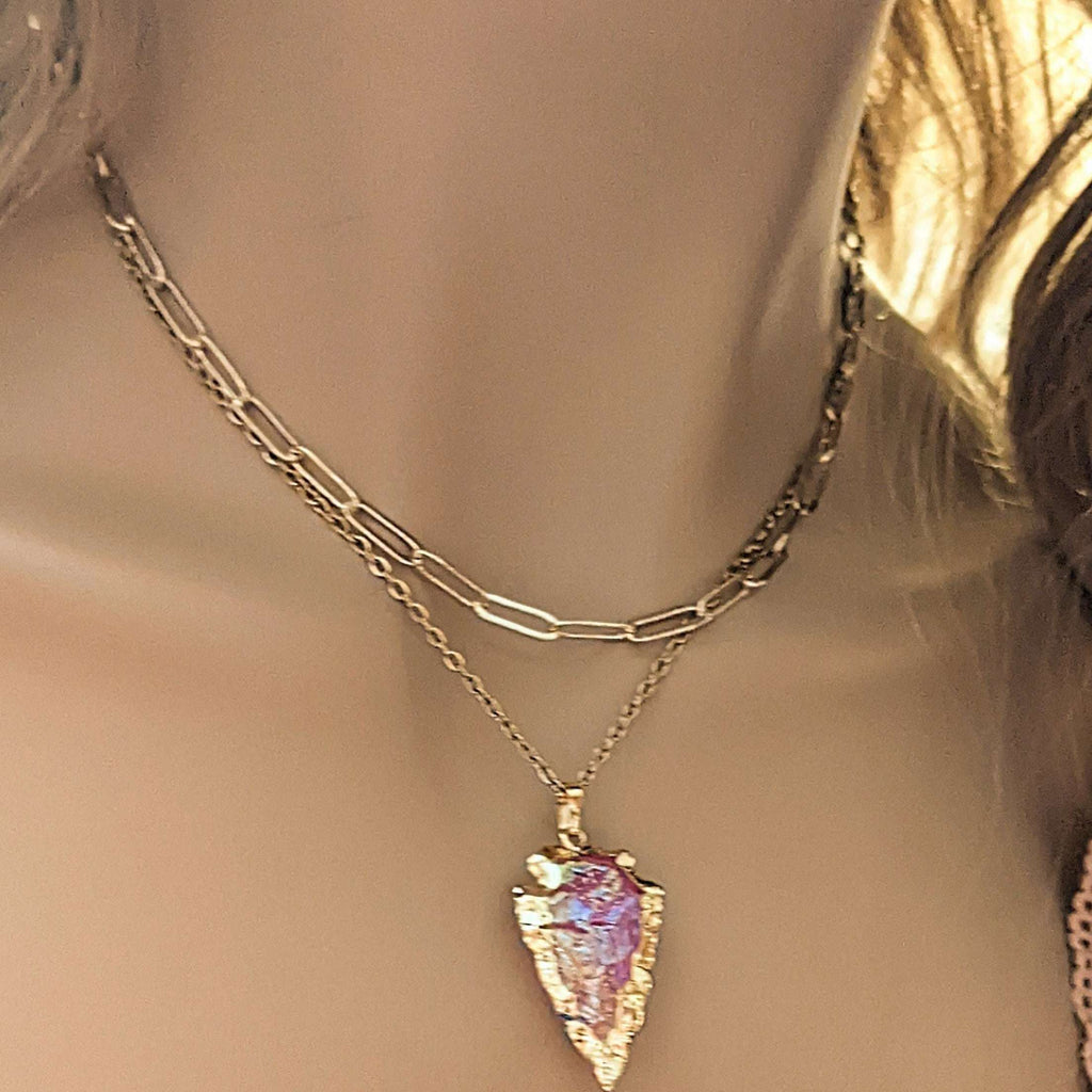 Natural Titanium Quartz Crystal Arrowhead necklace, 18- 24 inch