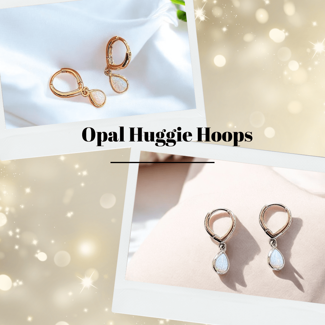 Opal Huggie Hoop earrings, 15mm Hoop Drop, Silver/Gold