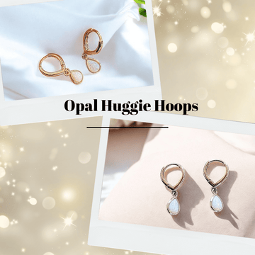 Opal Huggie Hoop earrings, 15mm Hoop Drop, Silver/Gold