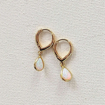 Opal Huggie Hoop earrings, 15mm Hoop Drop, Silver/Gold
