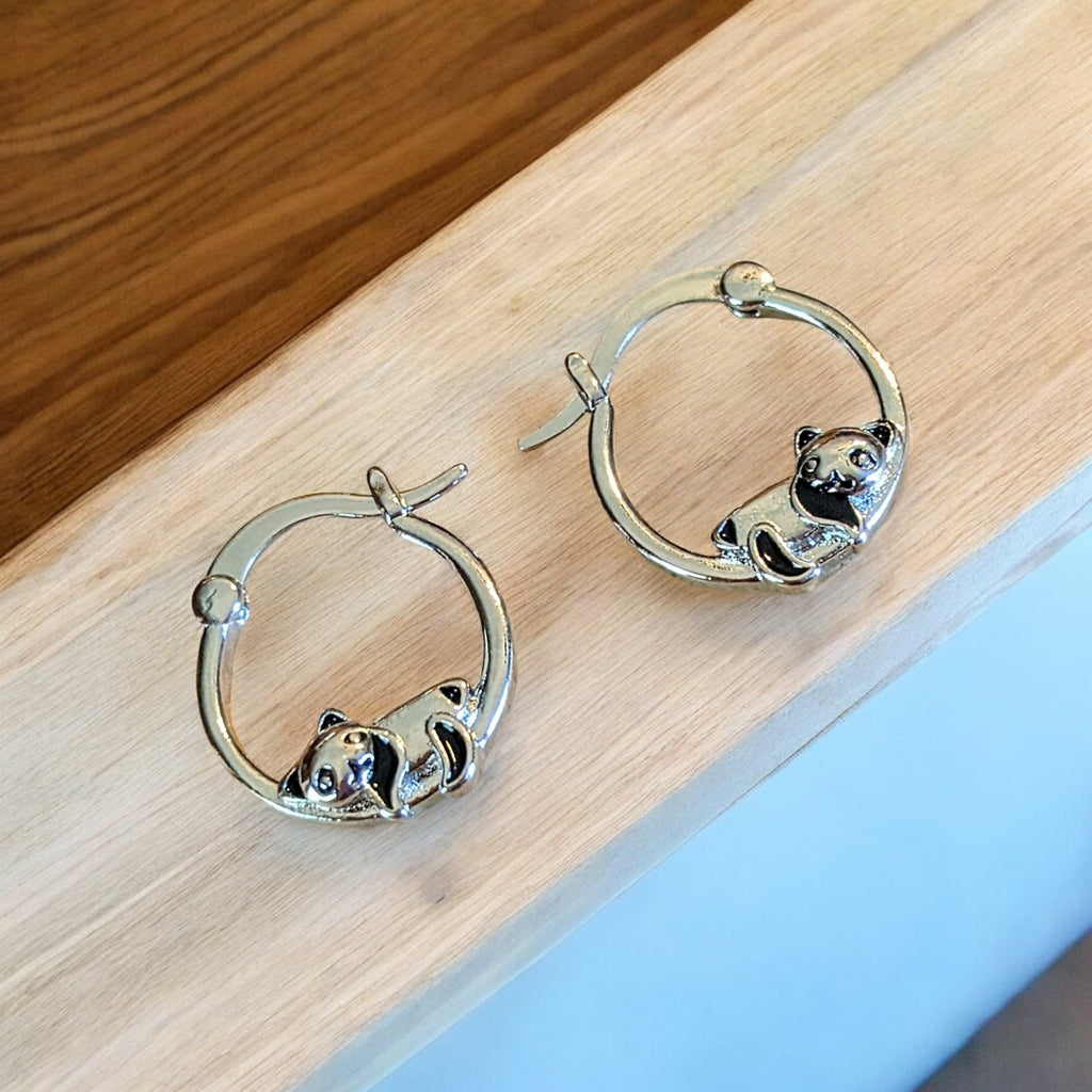 Panda Sterling Silver huggie earrings