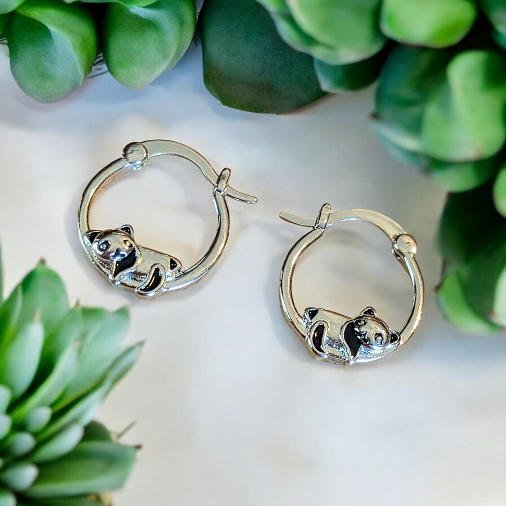 Panda Sterling Silver huggie earrings