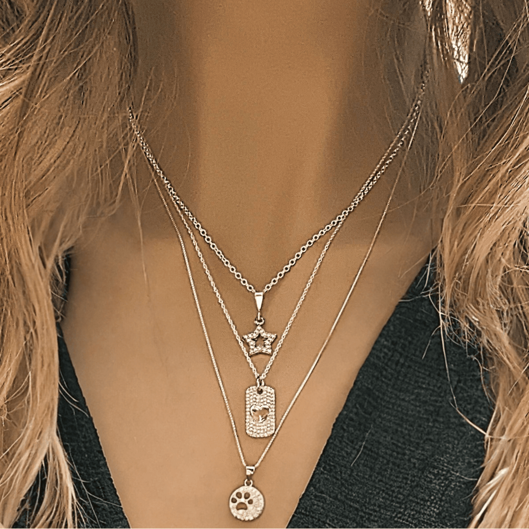 Paw Print on my Heart CZ Layered Necklace Set