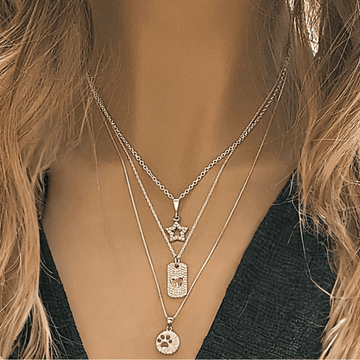 Paw Print on my Heart CZ Layered Necklace Set