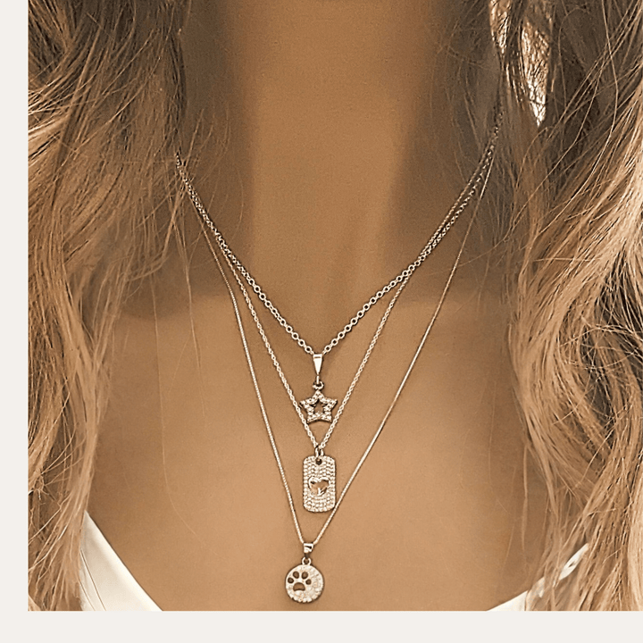 Paw Print on my Heart CZ Layered Necklace Set