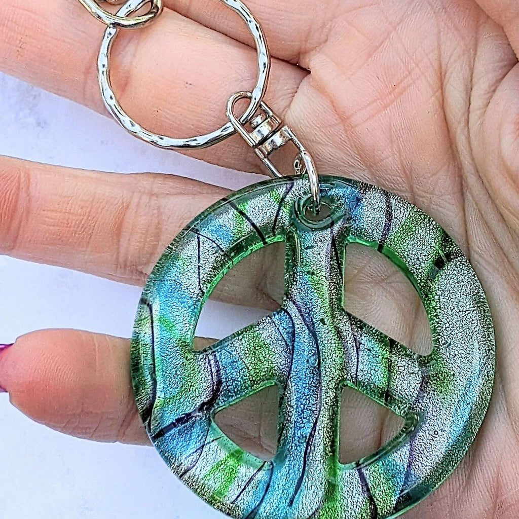 Peace Sign Keychain/Purse Clip Green Teal