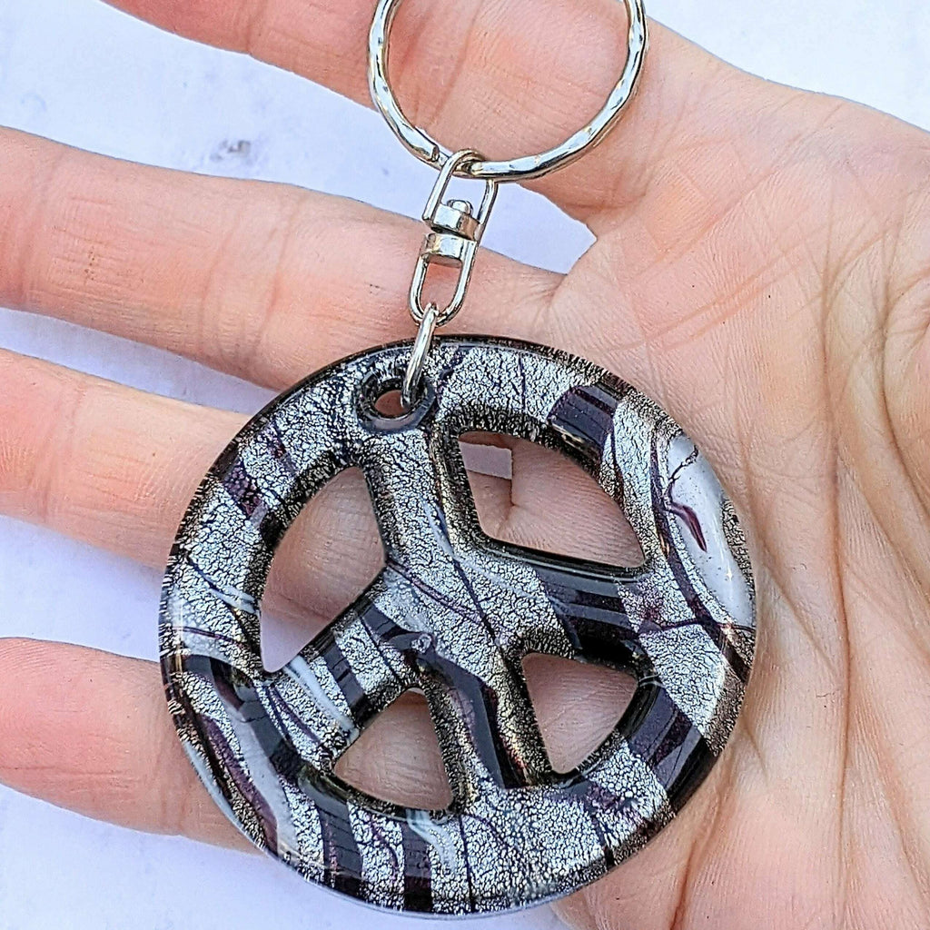 Peace Sign Keychain/Purse Clip Black Silver