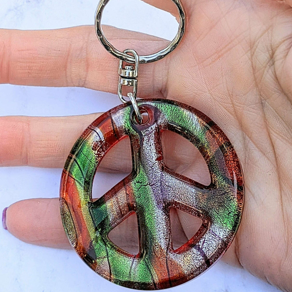 Peace Sign Keychain/Purse Clip Red Multi