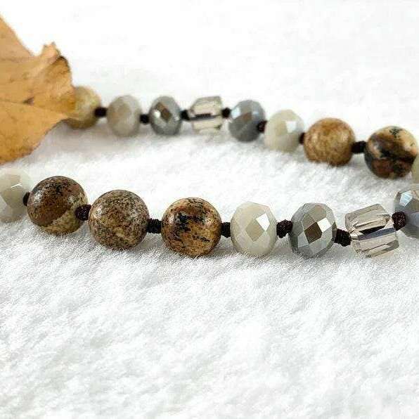 Picture Jasper Semi-Precious Gemstone Necklace with Pendants- 60 inch