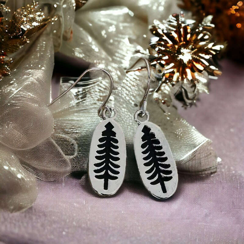 Pine Tree Oval Dangle Earrings