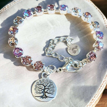 Pink Tree of Life Faceted Crystal Bracelet