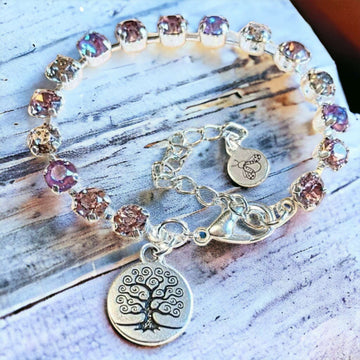 Pink Tree of Life Faceted Crystal Bracelet