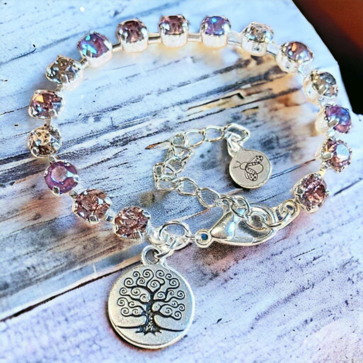 Pink Tree of Life Faceted Crystal Bracelet