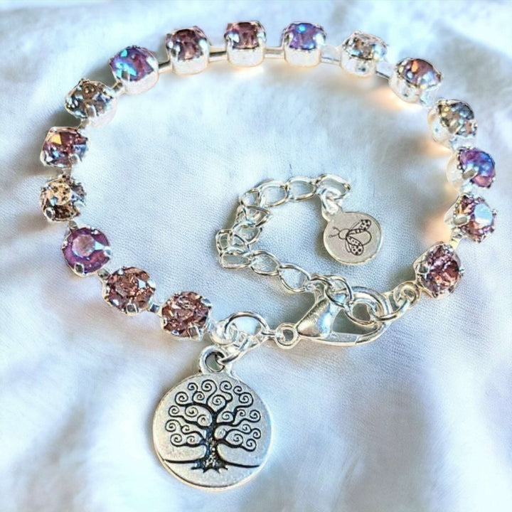 Pink Tree of Life Faceted Crystal Bracelet