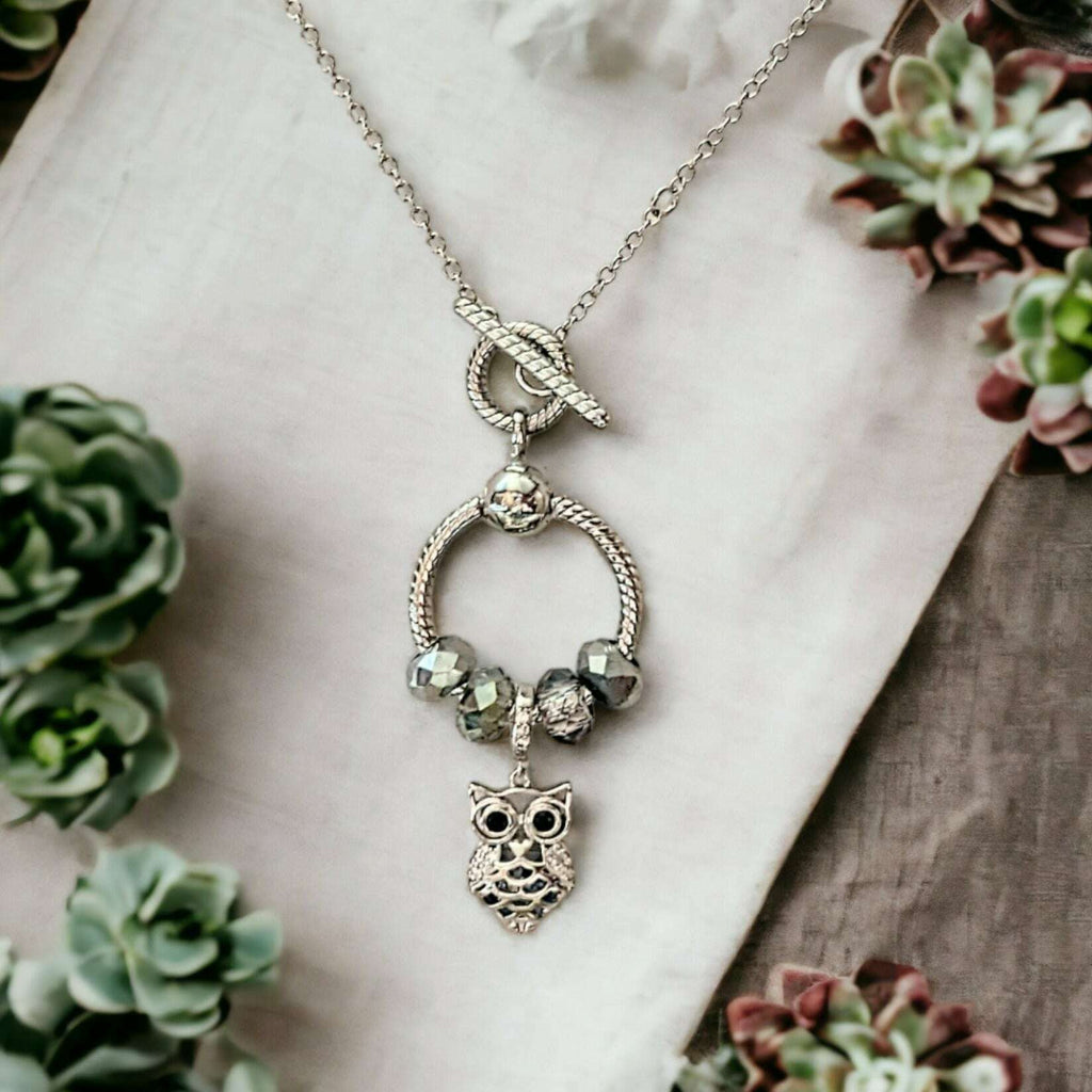Pretty Owl Sterling Silver Toggle Charm Necklace, 20 inches