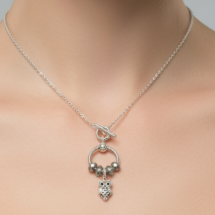 Pretty Owl Sterling Silver Toggle Charm Necklace, 20 inches