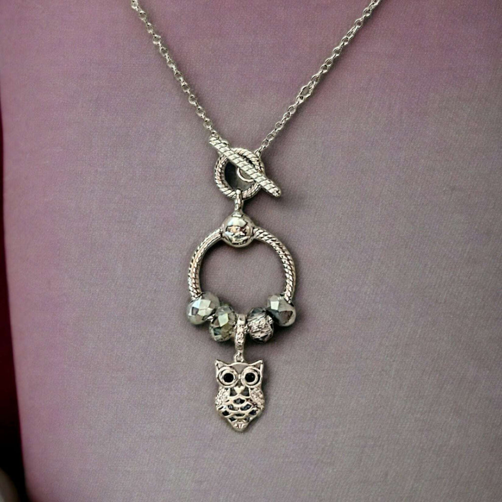 Pretty Owl Sterling Silver Toggle Charm Necklace, 20 inches