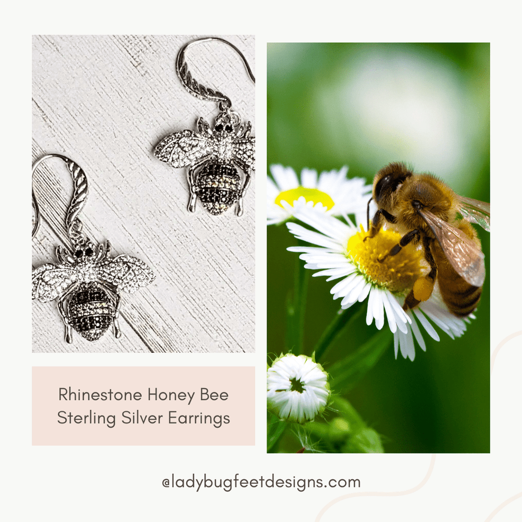 Rhinestone Honey Bee Sterling Silver Earrings
