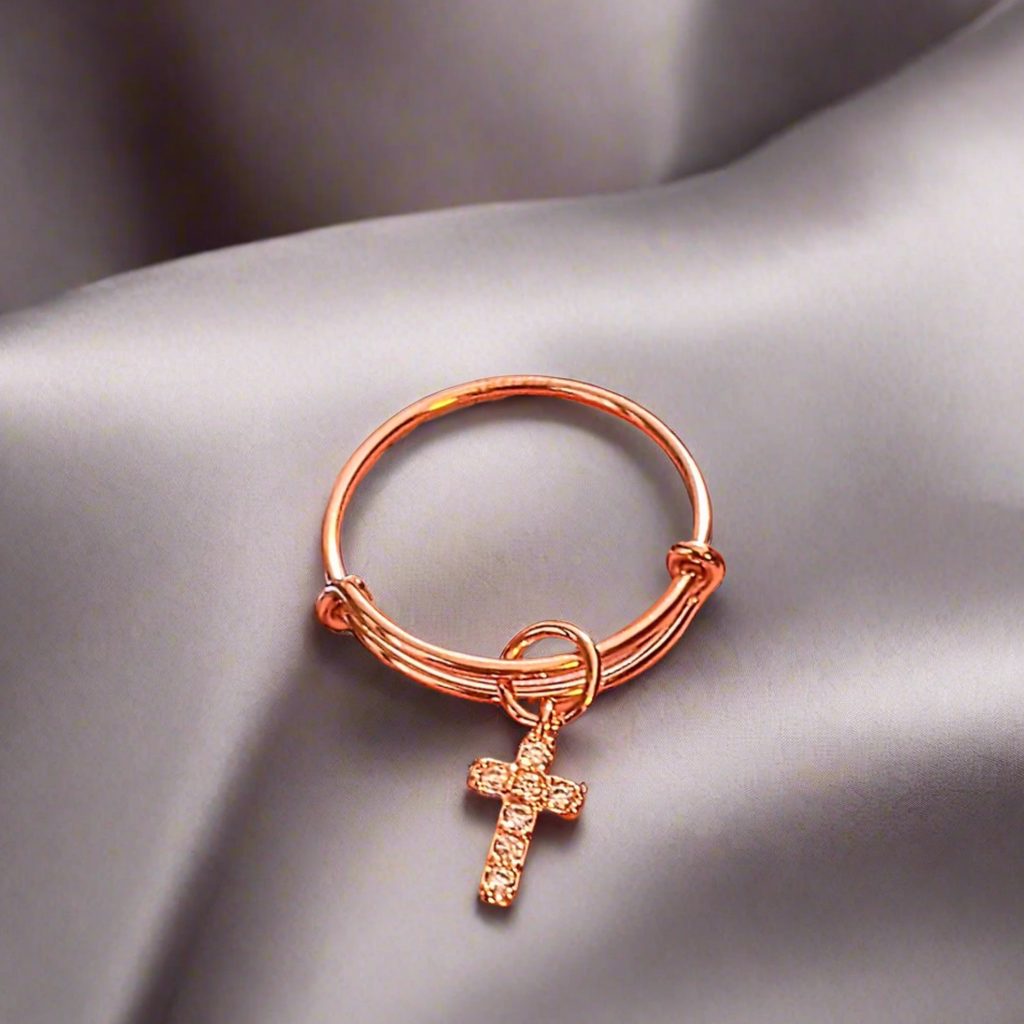 CZ Rose Gold Cross Ring 5-7