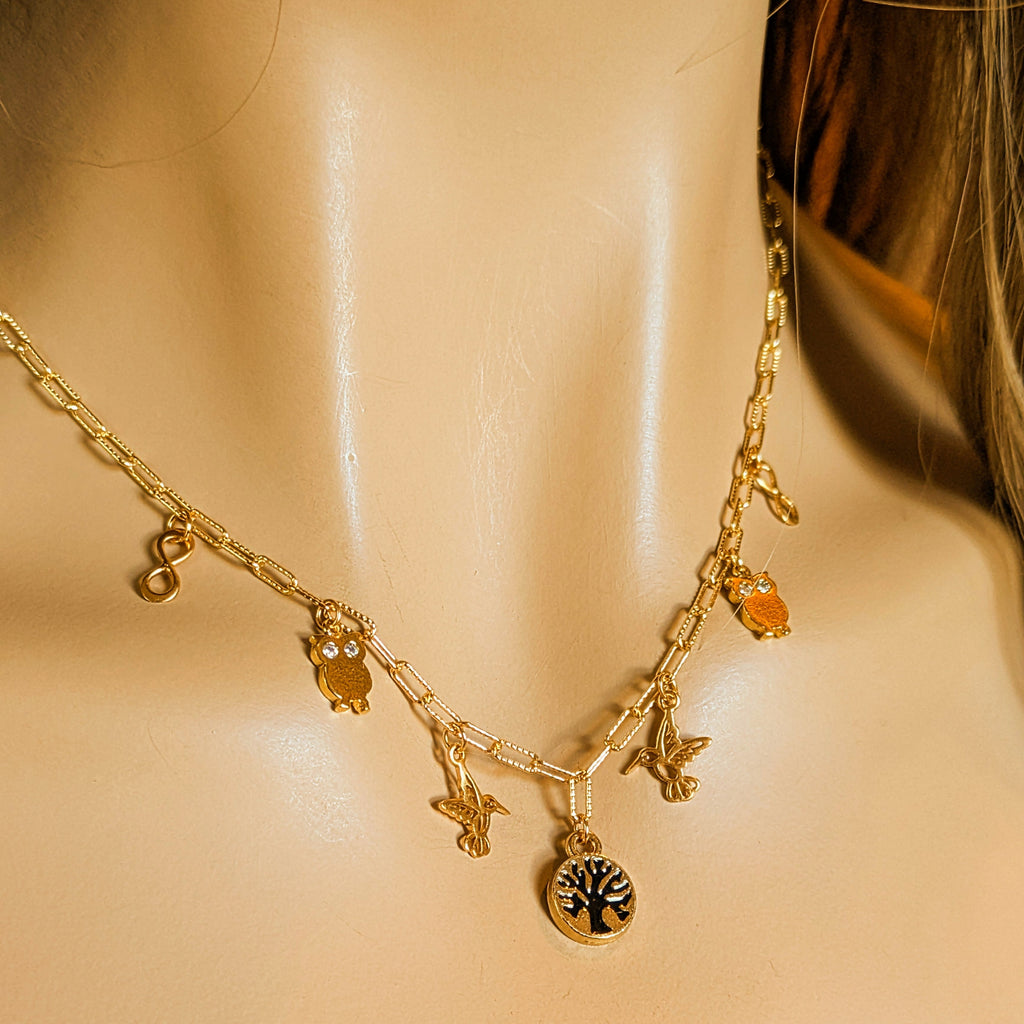 Nature Vibes Multi Charm Link Necklace, Gold- 20 inch