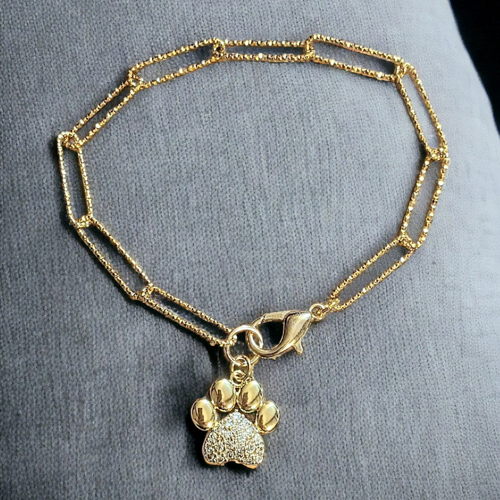 Gold Dog/Cat Paw Paperclip Chain Bracelet