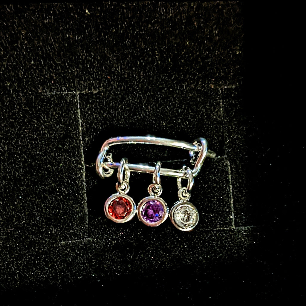 Mother's Birthstone Charm Ring, Adjustable .925 Sterling Silver