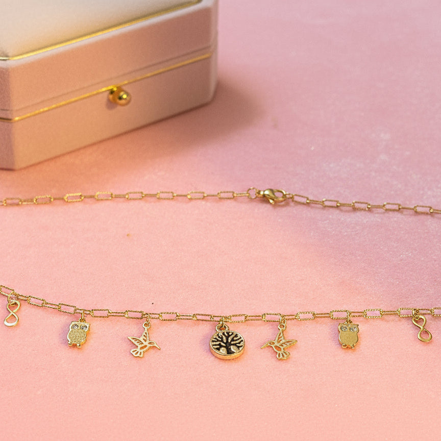 Nature Vibes Multi Charm Link Necklace, Gold- 20 inch