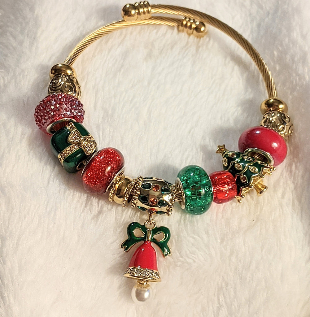 Gold Christmas Euro Cuff Wrap Bracelet