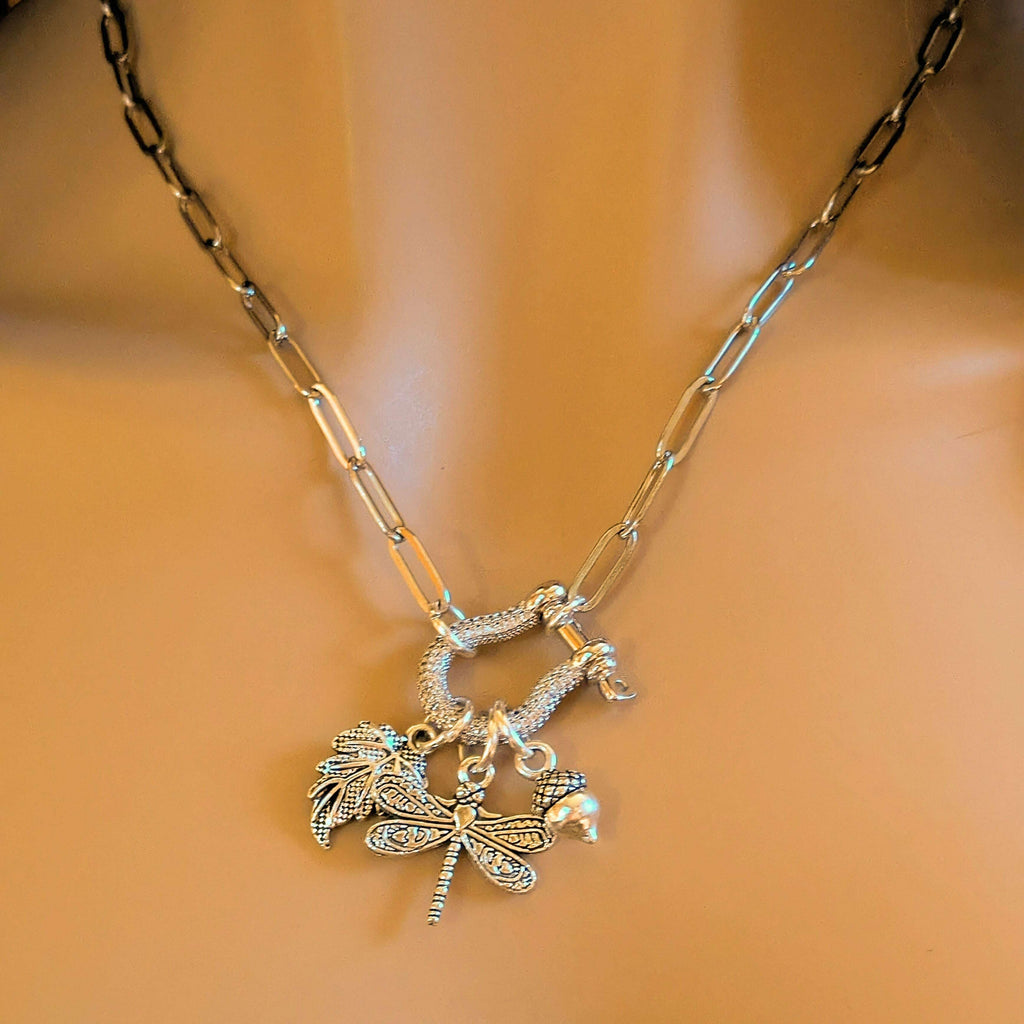 Forest Friends Dragonfly Carabiner Necklace, Silver - 20 inch