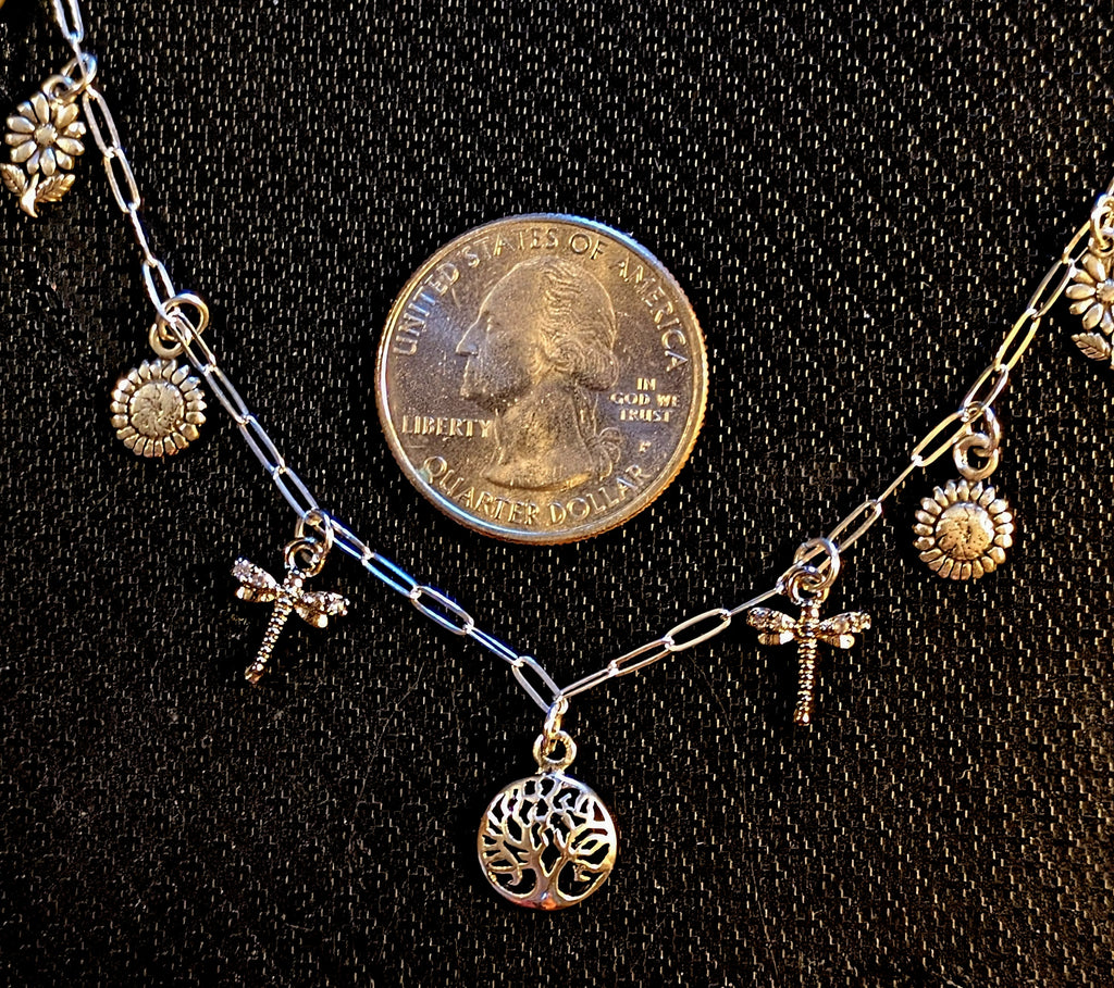 Nature Lover Multi Charm Link Necklace, .925 Sterling Silver - 20 inch