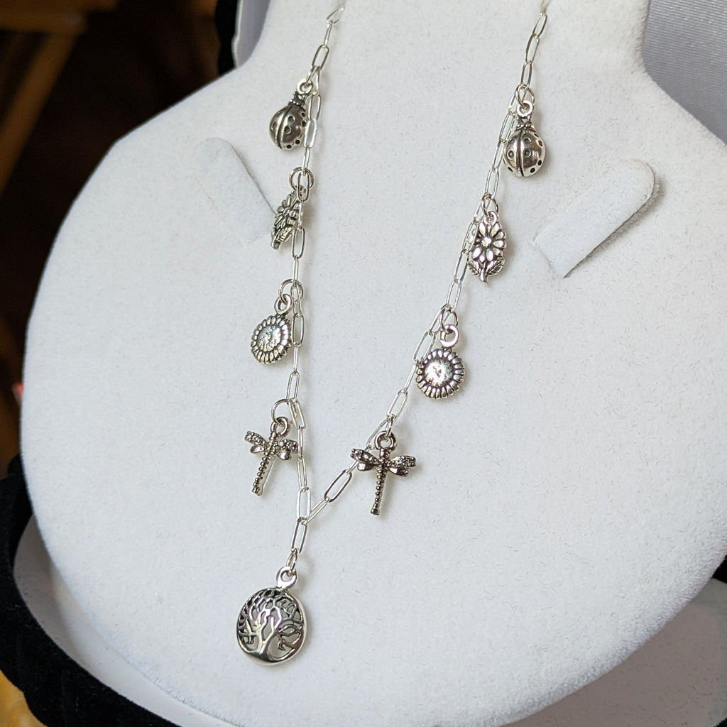 Nature Lover Multi Charm Link Necklace, .925 Sterling Silver - 20 inch