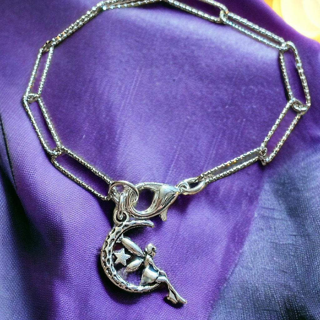 Silver Fairy Moon Paperclip Chain Bracelet