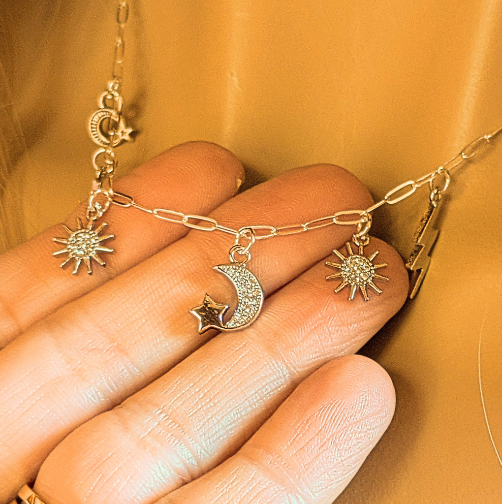 Celestial Multi Charm Link Necklace, .925 Sterling Silver - 20 inch