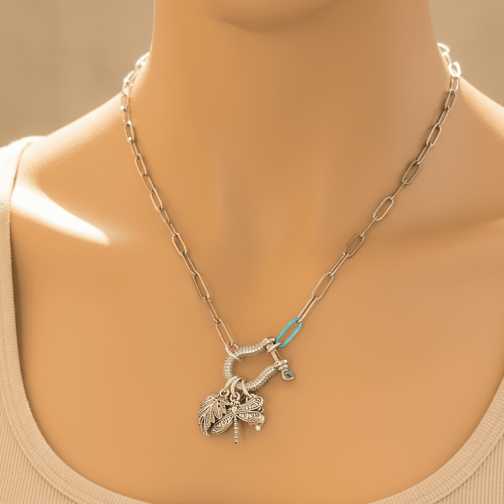 Forest Friends Dragonfly Carabiner Necklace, Silver - 20 inch