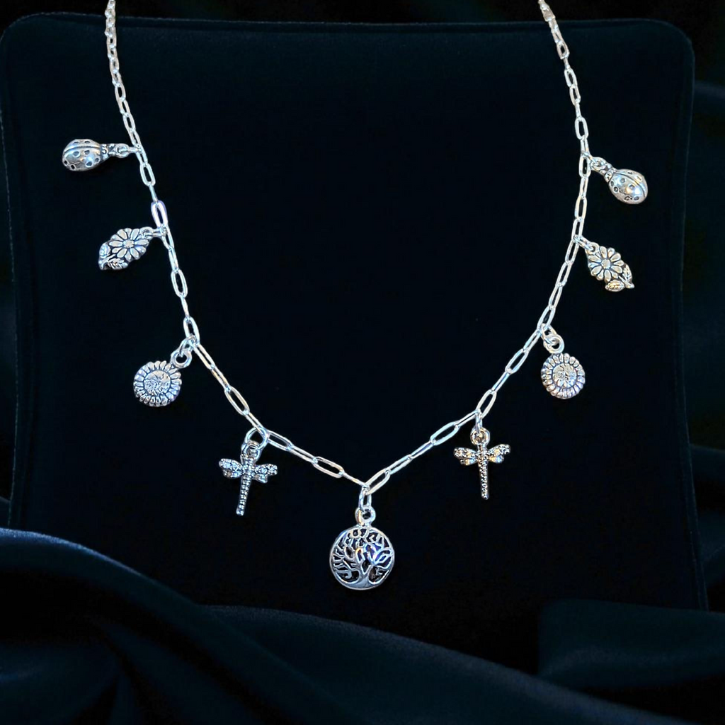 Nature Lover Multi Charm Link Necklace, .925 Sterling Silver - 20 inch