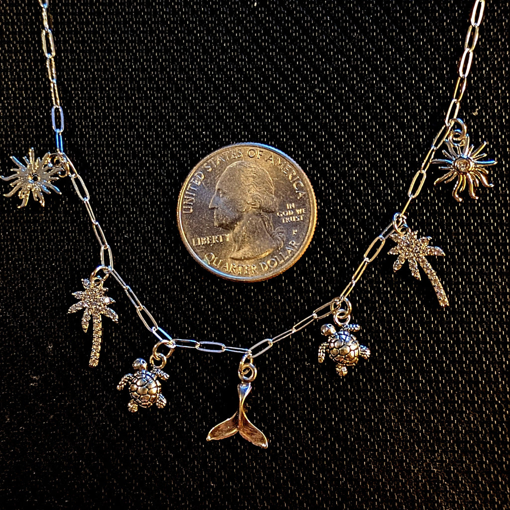 Tropic Vacation Multi Charm Link Necklace, .925 Sterling Silver - 20 inch