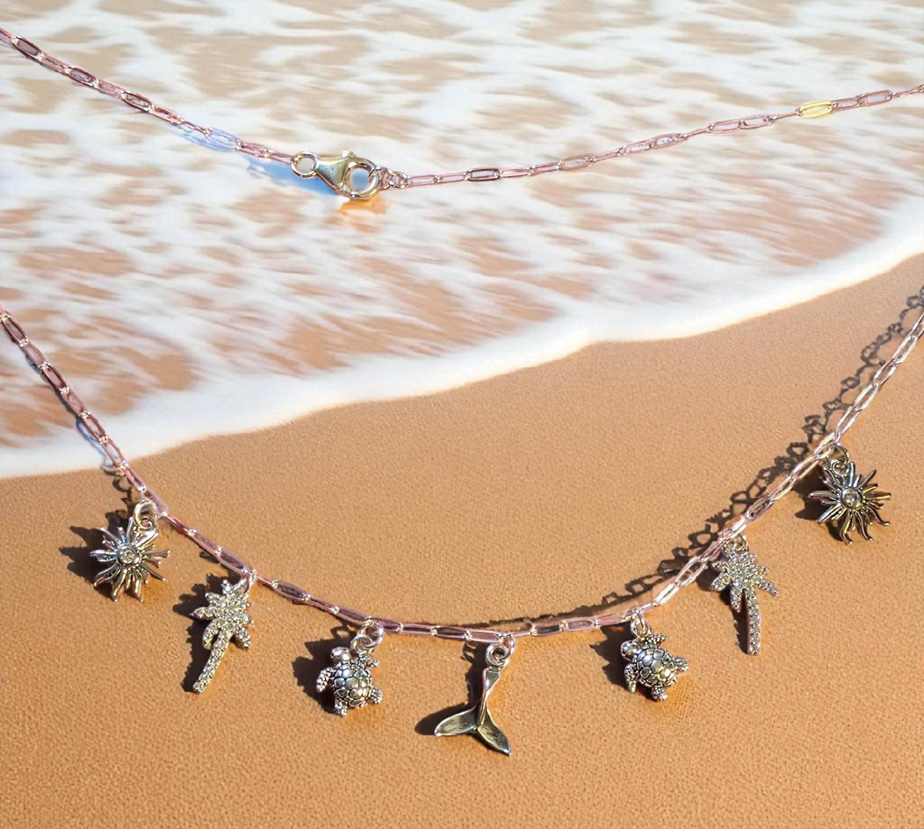 Tropic Vacation Multi Charm Link Necklace, .925 Sterling Silver - 20 inch