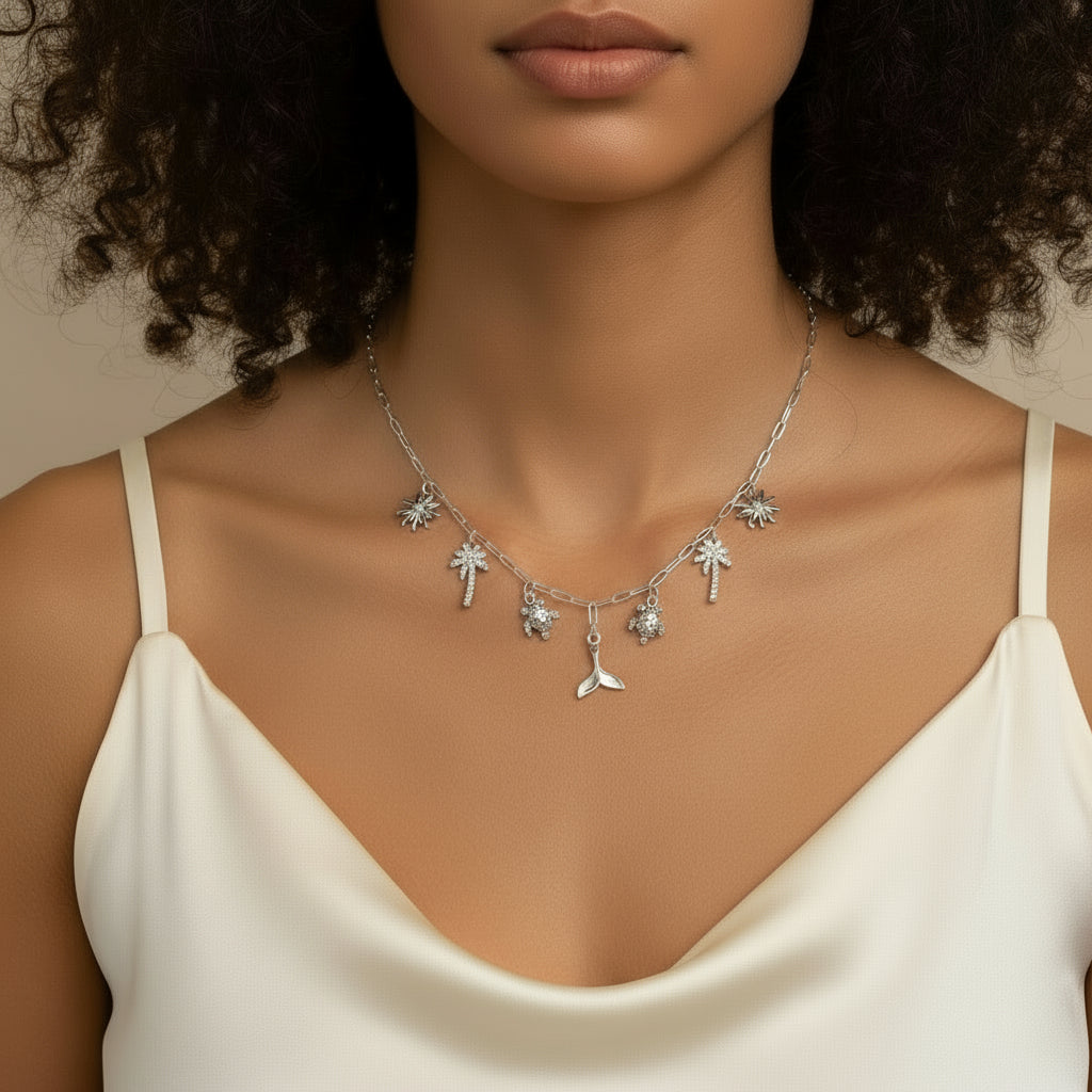 Tropic Vacation Multi Charm Link Necklace, .925 Sterling Silver - 20 inch