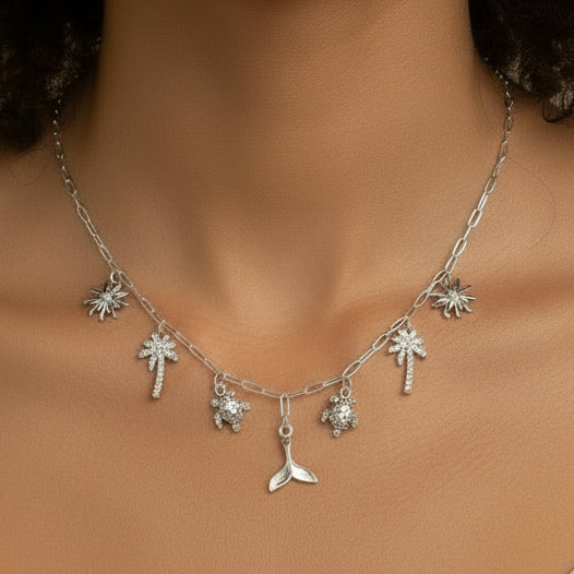 Tropic Vacation Multi Charm Link Necklace, .925 Sterling Silver - 20 inch