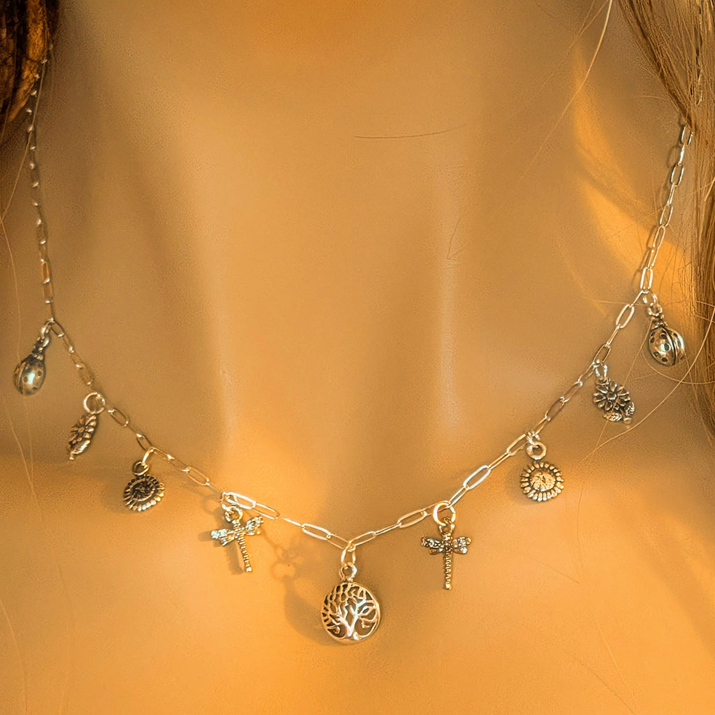 Nature Lover Multi Charm Link Necklace, .925 Sterling Silver - 20 inch