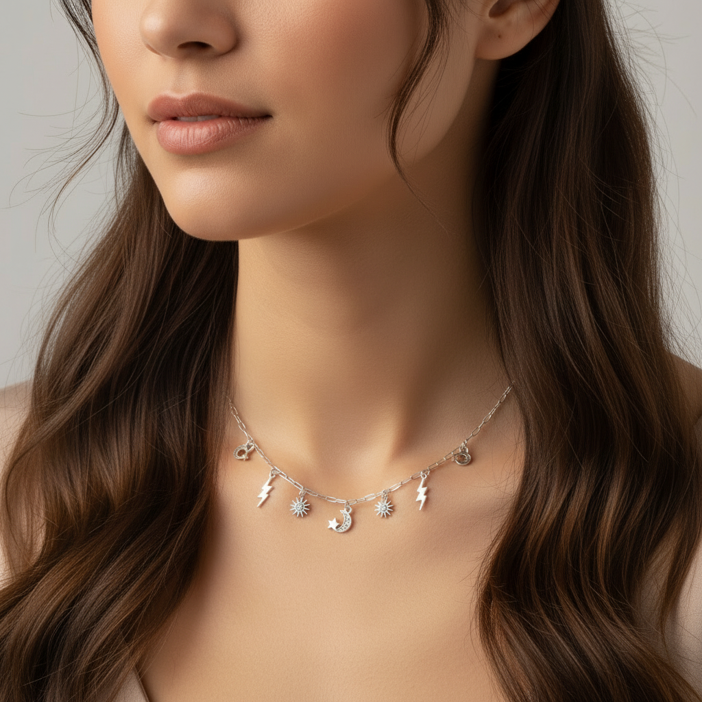 Celestial Multi Charm Link Necklace, .925 Sterling Silver - 20 inch